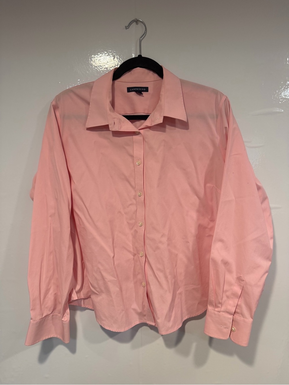 Lands' End Pink shorter Button-Up Dress Shirt